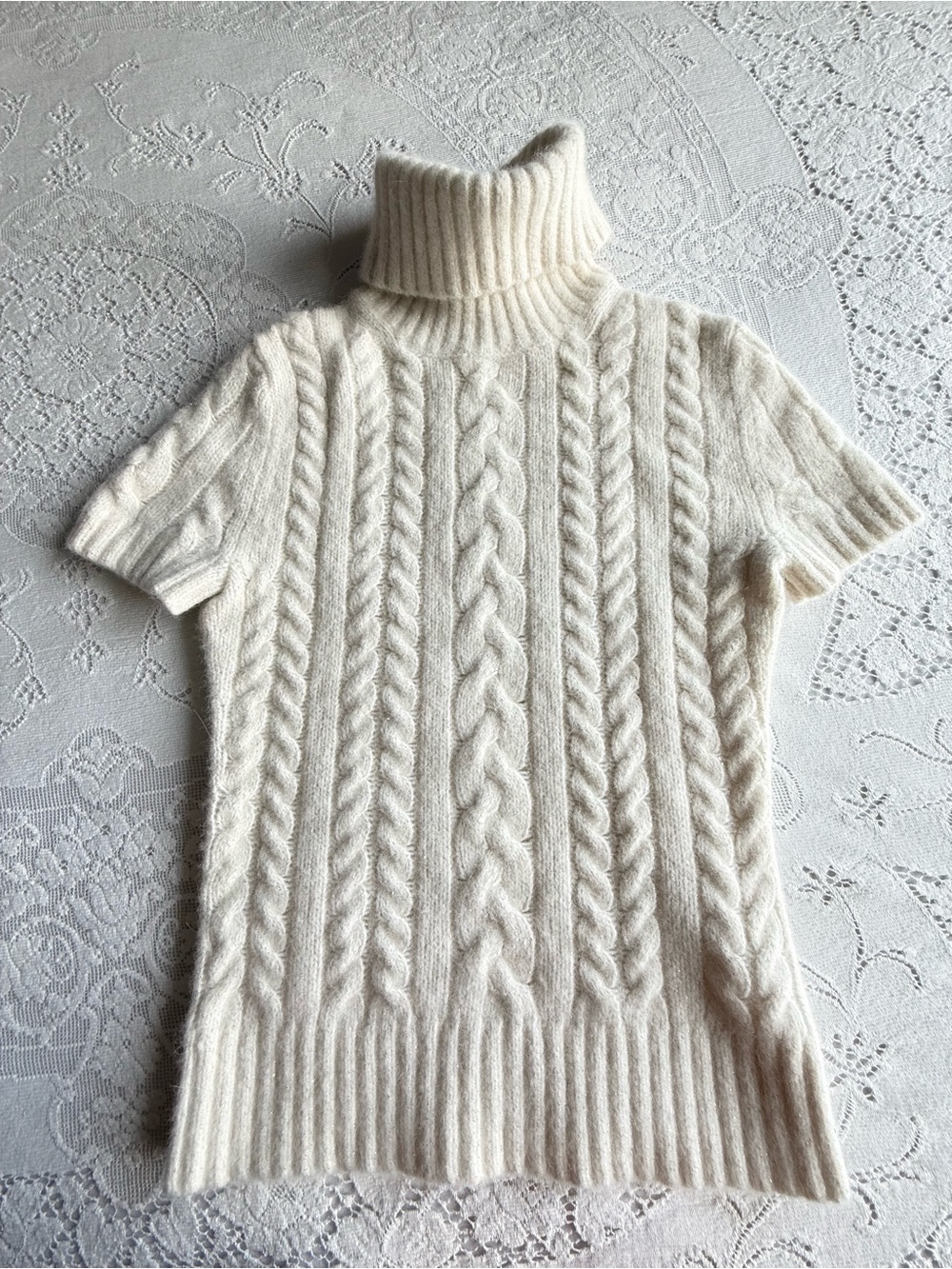 Banana Republic Wool Angora Cable Knit Short Sleeve Turtleneck Sweater XS